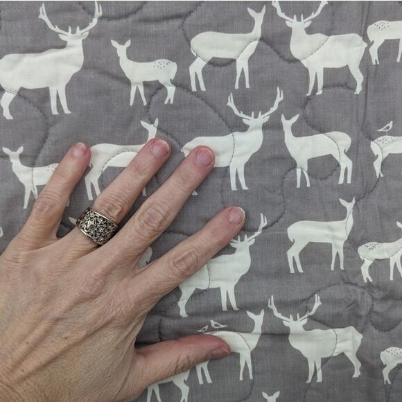 NEW BABY BLANKET Handmade Quilted Cotton 35x42 Reversible Gray Deer Fawn Fabric - Picture 4 of 6